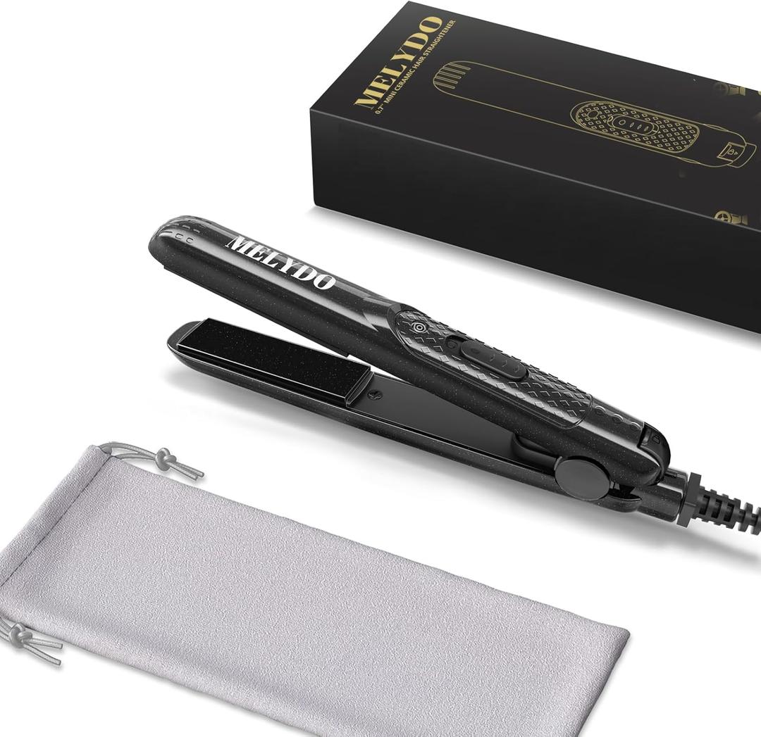 Mini Flat Iron, Ceramic Tourmaline Small Hair Straightener for Short Hair/Bangs, Dual Voltage Travel Hair Straightener, Portable Mini Straightener with Storage Pouch(Black)