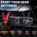 Jump Starter with Air Compressor, 5000A Battery Jumper Starter Portable (9L Gas/8L Diesel) with 160PSI Auto-Shutoff Tire Inflator, 12V Jump Box Car Battery Jump Starter with Jumper Cables, LED Light