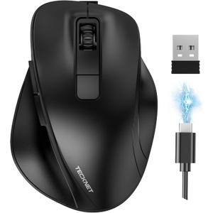 TECKNET Wireless Mouse, Bluetooth Mouse (BT5.0/3.0 & 2.4G) Rechargeable 4800 DPI Silent Mice, Computer Mice with USB A Receiver,Ergonomic Grips Optical Cordless Mice for Laptop/Mac/PC, 'Black'