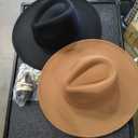 2 Pack Wide Brim Stylish Felt Panama Hats for Women & Men - Classic Fedora Hats With Belt Buckle