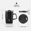 Ideus Vacuum Insulated Coffee Mug, 16oz Reusable Stainless Steel Thermal Double Walled cup with Handle and Slider Lid for Hot & Cold Beverages, BPA Free (Leapord Black)
