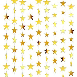 6PCS Gold Star Garland Decorations - 78 Feet Double Side Hanging Stars Decorations for Ceiling, Paper Star Garland Gold Star Streamers for Birthday Wedding Engagement Homecoming Classroom Party
