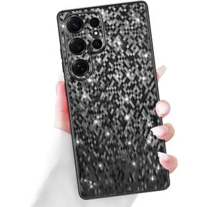 Newseego for Samsung Galaxy S25 Ultra 5G Case, Luxury Bling Rhombus Pattern Plating Case for Women Girls Men Anti-Scratch Soft TPU Frame Hard PC Back Bumper Cover for Samsung Galaxy S25 Ultra-Black