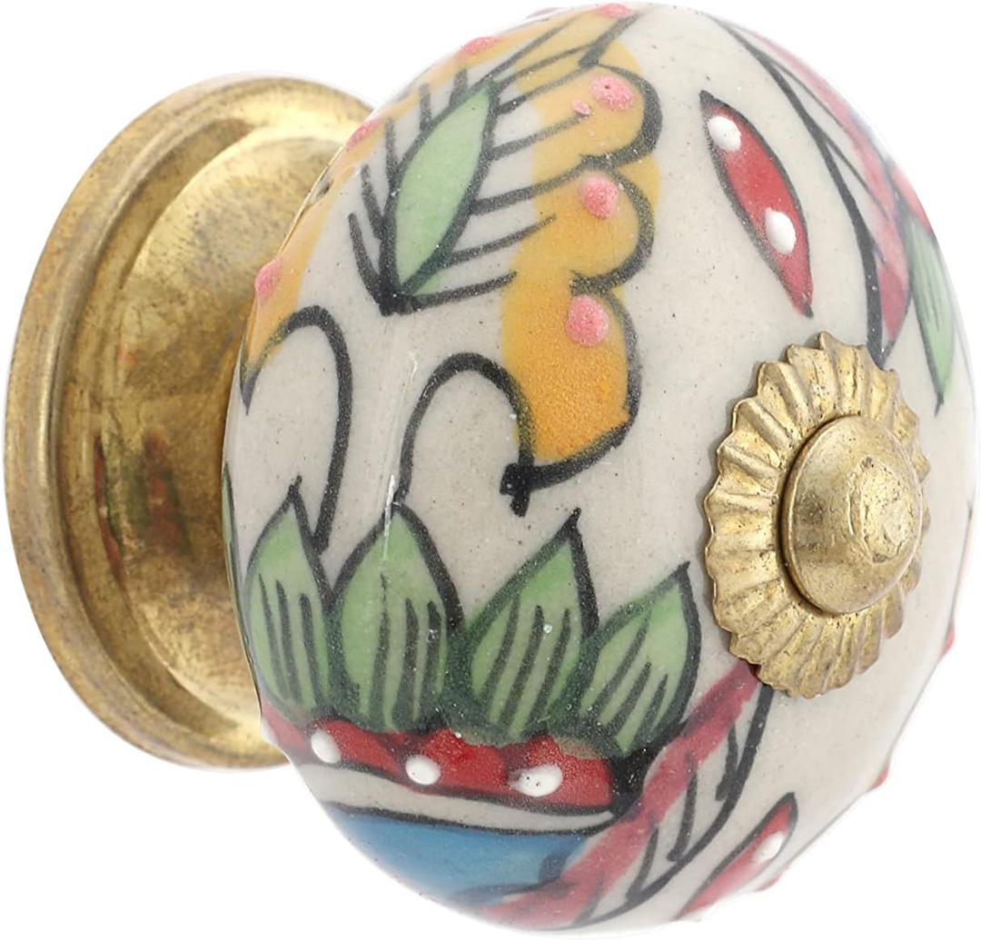 Dresser Knobs for Cabinets and Drawers - Handmade Ceramic Kitchen Cupboard Wardrobe Pull Handle Countryside Boho Decor Furniture Hardware - Multicolor Leaf - Pack of 4