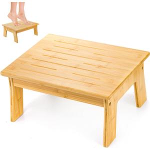 Tlence Wooden Step Stool for Adults, 6.5" Small Bamboo Foot Stool, 300 Lbs Non Slip One Stepping Stool, Short Bed Steps for High Beds and Office Desk