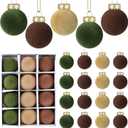 24 Pcs Velvet Christmas Balls Flocked Christmas Tree Hanging Ornaments Shatterproof Hanging Balls Decorations for Xmas Tree Family Holiday Party Home Decor (Brown, Green, Beige, 6 cm)