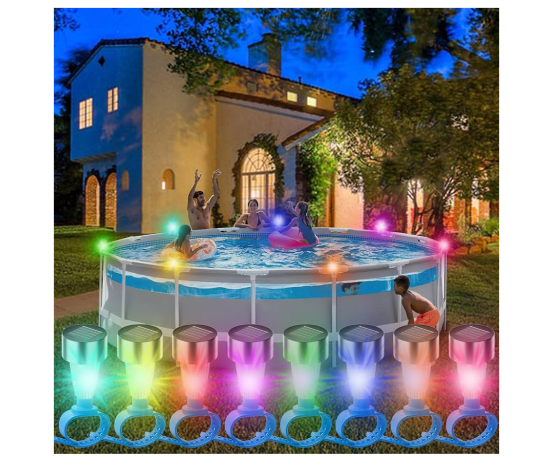 Solar Pool Lights for Above Ground Pool Frame, 2025 Upgraded Super Bright RGB Waterproof LED Pool Lights, Swimming Pool Light for Outdoor Pool Enclosure Fence Decoration Accessories(8 Packs)