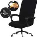 Water Resistant Stretch Computer Office Chair Cover with Durable Zipper Universal Washable Removable Spandex Rotating Boss Chair Slipcovers Anti-dust Soft Desk Chair Seat Protector for Dogs Cats Pets (Black)