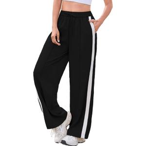Totatuit Wide Leg Track Pants for Women Baggy Joggers Drawstring Trendy | Skin-Friendly Lightweight Material, Moisture Wicking Breathable Design, Four-Season Layering and Workout Ready (Black)