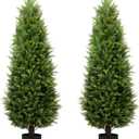 4ft Artificial Cedar Trees Artificial Topiary Trees Set of 2 Faux Cypress Plants UV Resistant Potted Bushes Faux Shrubs for Outdoor Indoor Front Porch Garden