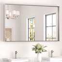 Keonjinn 48 x 30 in Brushed Nickel Bathroom Vanity Mirror, Rectangular Silver Metal Framed Wall-Mounted Mirror Square Corner Modern Farmhouse Rectangle Mirror for Over Sink(Horizontal/Vertical)