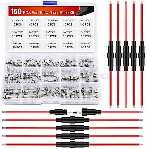 Nilight 100PCS Fast Blow Glass Fuses with 10PCS 5x20mm Inline Holder Screw Type16AWG 250V 0.1A 0.2A 0.25A 0.5A 1A 1.5A 2A 3A 4A 5A 8A 10A 12A 15A 20A Tube Fuse Assortment