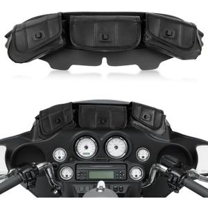 PSLER Motorcycle Windshield Bag 3-Pocket Windshield Bag Compatible with Touring Electra Glide, Street Glide FLHX FLH, Trike Models 1996-2013, 57.00 cm x 19.00 cm x 7.00 cm