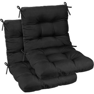 Tufted High Back Chair Cushions Set of 2, 42''x21'' Outdoor Seat and Back Chairs Cushions for Patio Furniture, Water Resistant Patio Tufted Replacement Cushion Rocking Seat Pads with Ties (Black)