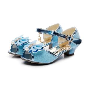 TANDEFLY Toddler Girls Dress Shoes with Heels - Sparkly Sequins Flower Girl Sandals Open Toe for Wedding Party | Big Kid Sizes 11-4, Comfortable Bowknot Straps(Blue) 31