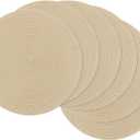 SHACOS 15 inch Round Braided Placemats Set of 6 Non Slip Heat Resistant Round Table Mats Fabric Place Mats for Dinner Party Table Decoration (Light Beige, 6)