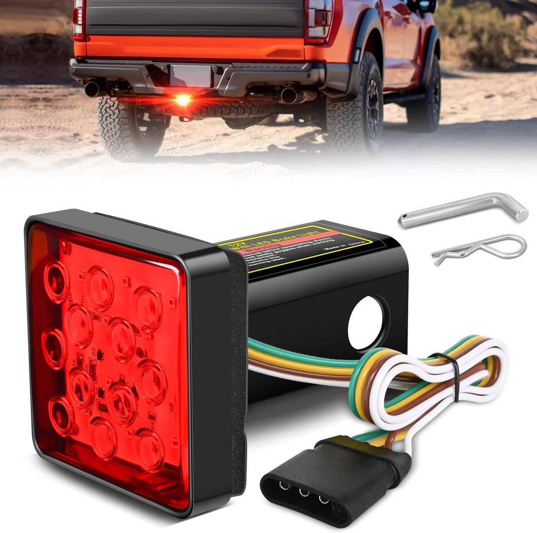 Nilight LED Brake Light Trailer Hitch Cover Square Red Lens Vehicle Tow Hitch Driving Brake Lamp 12 LEDs Brake Tail Lights with 2" Receiver for Towing Truck RV and SUV
