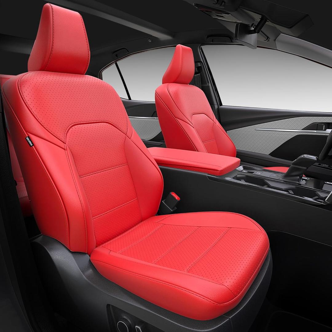 for Toyota Camry Seat Covers - Custom Fit Car Seat Covers Full Set, Waterproof Breathable Leather Seat Covers for Cars (Red, 2025-2026 Camry LE SE)