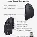 Anker 2.4G Wireless Vertical Ergonomic Optical Mouse for Work, Multi-Device Connectivity, 800/1200 /1600 DPI, 5 Buttons for Laptop, Desktop, PC, MacBook - Black