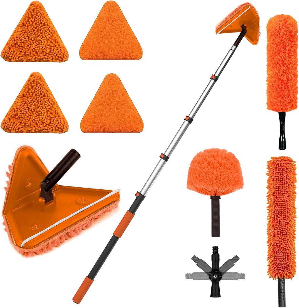 LAANPOLE 20FT Reach Dusters for Cleaning, Ceiling Fan Cleaner Duster with Extension Pole, Wall and Baseboard Cleaner Mop with Handle for Window Cobweb Fan Blade and High Ceiling