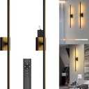 Yurnero Battery Operated Wall Sconces with Remote Control,Wall Sconces Set of Two, 3000K-6000K LED Wireless Wall Light for Bedroom, Picture Lights for Wall, Hallway, Background Wall (28.5in, Black)