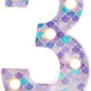 Mermaid Light-Up Number 3, LED Marquee Number for Birthday Party Decor, Mermaid Theme Glowing Number for Kids' Under the Sea Party, Baby Shower, Cumpleaños, Fiestas Decorations