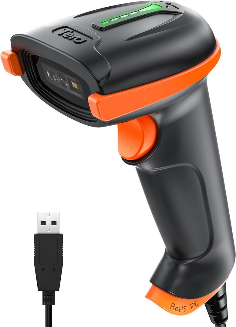 Tera Upgraded USB 1D 2D QR Barcode Scanner Wired, Officially Certified Dustproof Shockproof Waterproof IP65 Ergonomic Handle Fast and Precise Scan for Windows Linux Plug and Play Model D5100Y