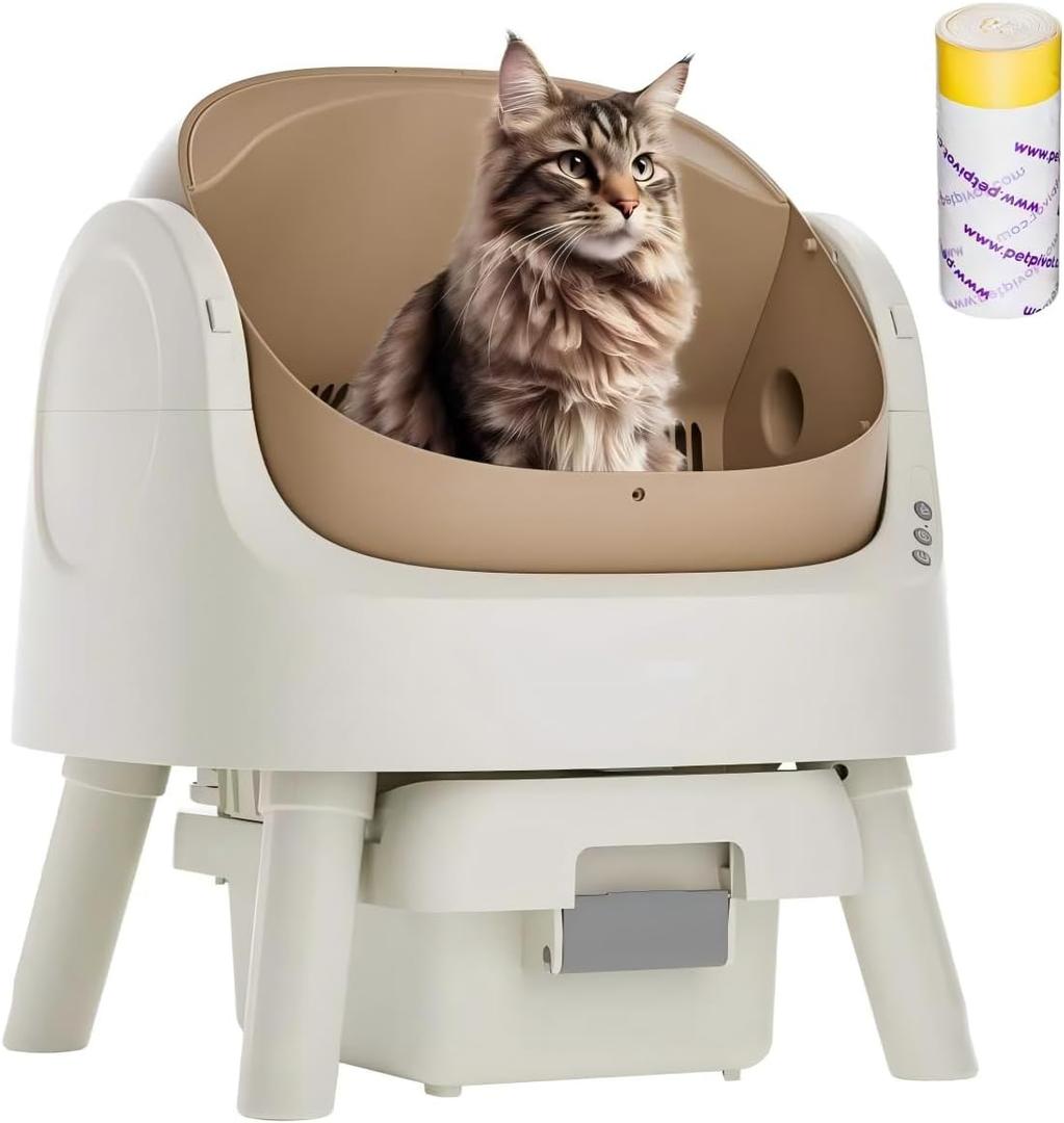 Self Cleaning Litter Box, Automatic Cat Litter Box Self Cleaning for Cats, Large Capacity for Multiple Cats, Enhanced Safety Protection, Brown
