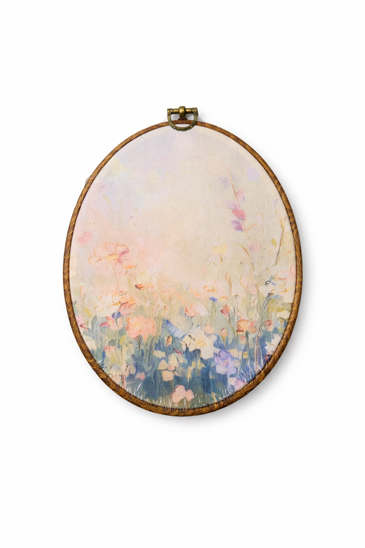 Floral Embroidery Hoop Wall Decor – Pastel Wildflower Art – Round Fabric Wall Hanging – Vintage Style Home Decoration, Pack of 2