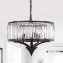 Modern Farmhouse Crystal Chandeliers for Dining Room, 5-Light Black Antique Pendant Chandelier, Contemporary Hanging Light Fixture for Living Room Bedroom Foyer Kitchen Island Entryway