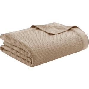 Madison Park 100% Egyptian Cotton Lightweight Summer Blanket, Breathable Waffle Knit Design, Soft Cozy All-Season Throw for Bed, Couch or Sofa, Khaki Taupe Full/Queen Size (90"x90")