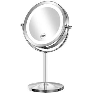 Gospire 7" Lighted Makeup Mirror with Magnification 10X/1X Double Sided, Round Magnifying LED Vanity Standing Cosmetic Shaving Mirror with Battery Operated, Cordless Portable for Bathroom Bedroom