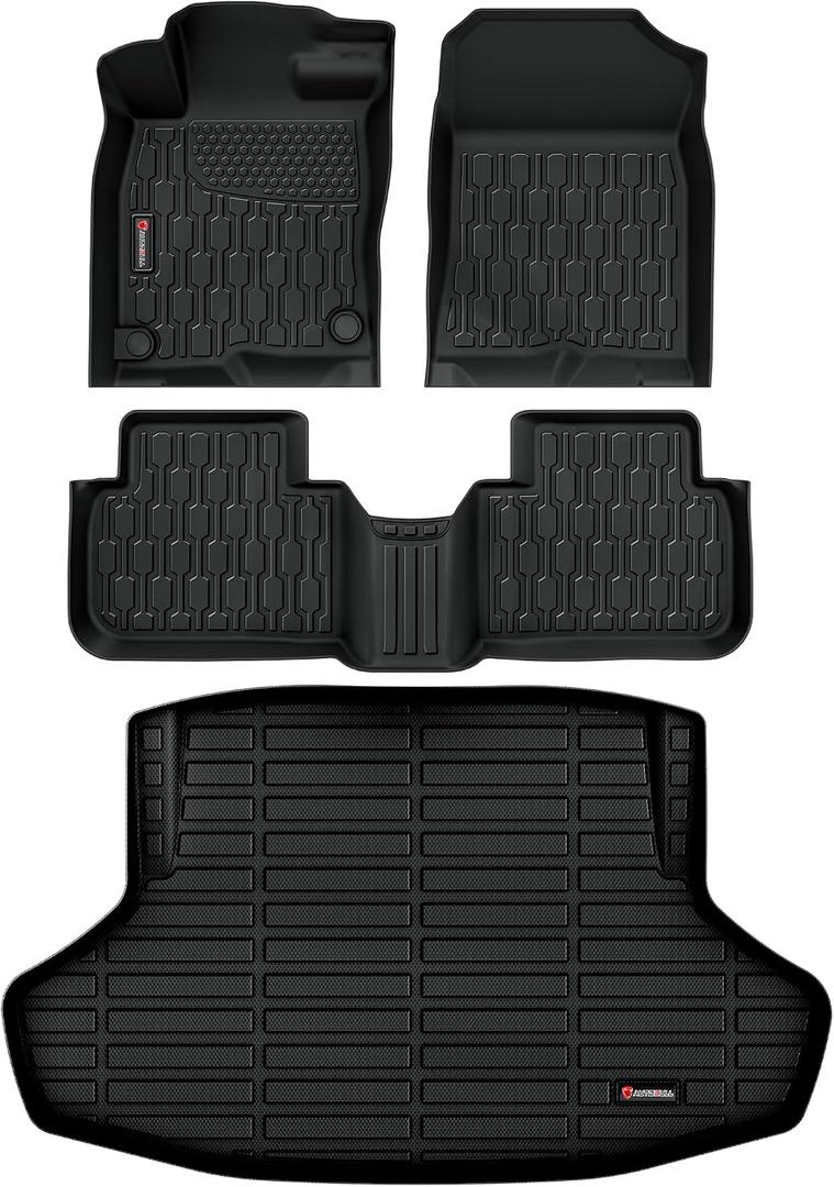 Floor Mats & Cargo Liner Fit with 11th Gen Honda Civic 2022-2025 2026 Sedan (Fits Rear Seats with or Without USB Ports), Full Set All Weather Protection 1st, 2nd Row Car Liners & Trunk Mat