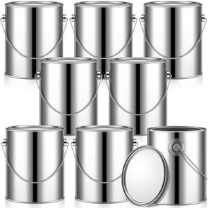 Uiifan 8 Pcs 1 Gallon Empty Paint Cans with Lids Metal Paint Buckets with Handle for Varnish Craft DIY Art Supply Storage (Silver)