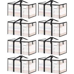 8 Pack Extra Large Clothes Storage Bins with Lids, Moving Bags, Clear
Storage Bags with Reinforced Handles & Heavy-Duty Zippers, Moving Boxes Totes for Clothes Packing, Dorms, College Supplies