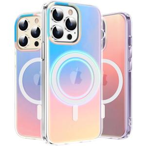 for iPhone 14 Pro Max Case Holographic Iridescent [Compatible with Magsafe] Rainbow Unique Aesthetic Shockproof Phone Cover Girls Women Translucent Protective Case for iPhone 14 Pro Max Cover