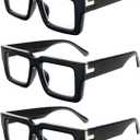 REAVEE 3 Pack Oprah Style Reading Glasses for Women Men, Blue Light Blocking Readers Stylish Square with Spring Hinge, Black 2.5