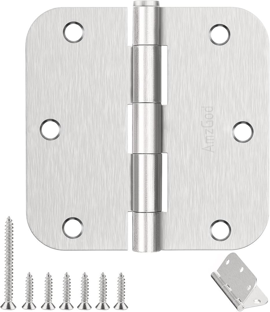 Door Hinges Brushed Nickel - 24 Pack Nickel Door Hinges 3.5 Inch Rounded Interior Satin Nickel Door Hinge with 5/8" Radius - Flat Iron Residential Standard 3 1/2 Inches Silver Door Hardware