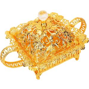 European Style Metal Fruit Plate, Vintage Fruit Basket Holder, Golden Decorative Snack Basket for Candy, Snacks, Dessert (Rectangular) (12.2" x 8.7" x 5.1")