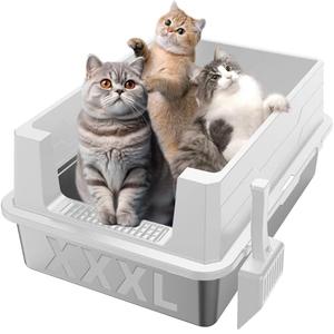 XXXL Stainless Steel Litter Box,Extra Large 28" L x 20" W Metal Litter Box for Big Cats & Multiple Cats with High Sided, Anti-Urine Leakage, Non-Sticky, Easy Cleaning, Include Scoop(White