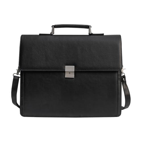 Mens Leather Briefcases Office Attorney Attache Case Ideal Gift Messenger Bag w/Padded Compartment for 15.6" Laptop, Black