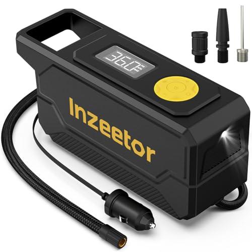 Inzeetor 150 PSI Tire Inflator Portable Air Compressor, 12V DC Auto Shutoff Air Pump with Digital Pressure Gauge and Emergency LED Light for Car Tires, Bicycle & Balloons, Black