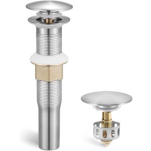 KES Bathroom Sink Drain with Strainer Basket Hair Catcher Anti Clog Pop Up Drain Stopper Vanity Vessel Sink Without Overflow, Brushed Nickel All Metal Rustproof 304 Stainless Steel, S2013D-BN