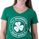 I'll Shamrock Your World | Funny St Pat's Paddy Patrick V-Neck T-Shirt for Women (Green, M)