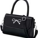 Rancco Crossbody Bag for Women, Black PU Leather Bowknot Shoulder Bag, Purse & Handheld Clutch with Metal Bow, handbag w/Trendy Bag Top Handle, Small Handbags for Vacations, Parties, Romantic Dates