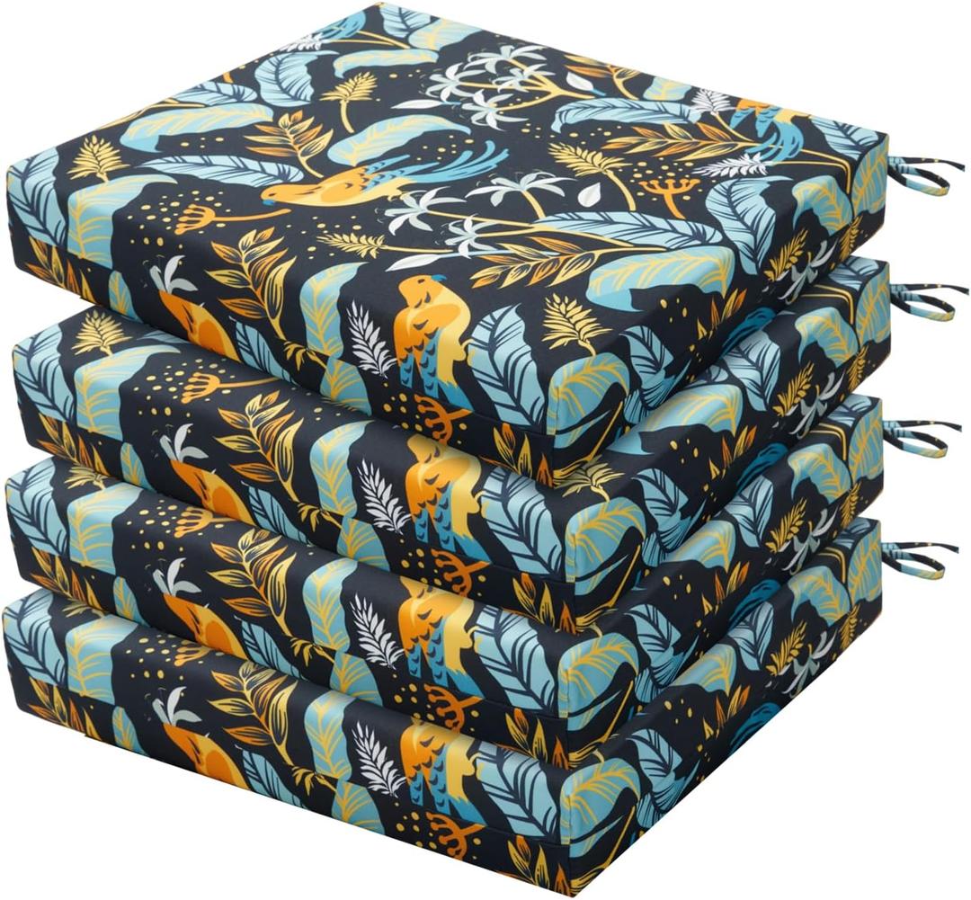 HARBOREST Outdoor Chair Cushions Set of 4, Water Resistant Patio Chair Cushions with Ties, Square Corner Outdoor Seat Cushions for Patio Furniture, 18.5"x16"x3", Philomel (18.5"x16"x3" (4 Pack))