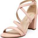 DREAM PAIRS Womens Ankle Strap Dress Pump Low Chunky Heel Sandals (9)