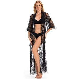 Women's Sheer Lace Robe Kimono Lace Duster Elegant Cardigan Bell Sleeve Bridal Lingerie Maternity Photoshoot Dress, Oversized