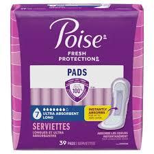 Poise Incontinence & Postpartum Pads for Bladder Leaks, 7 Drop Ultra Absorbency, Long Length, 39 Count