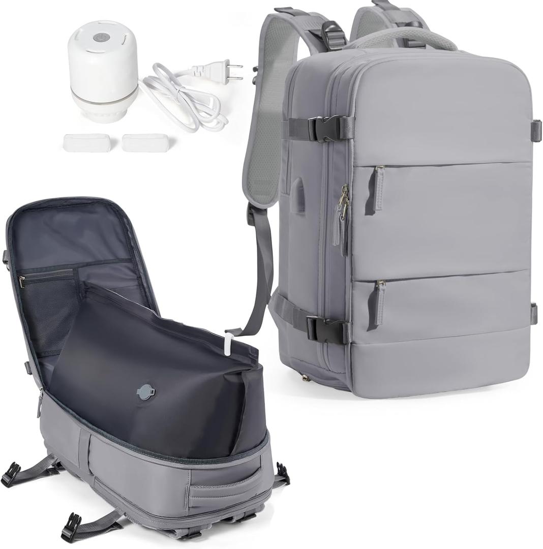 Coowoz Vacuum Backpack Travel with Pump Travel Backpack with Vacuum System for Women Men mochila De Viaje Compresion Al Vacio Carry On Flight Approved Airplanes Personal item Travel Bag